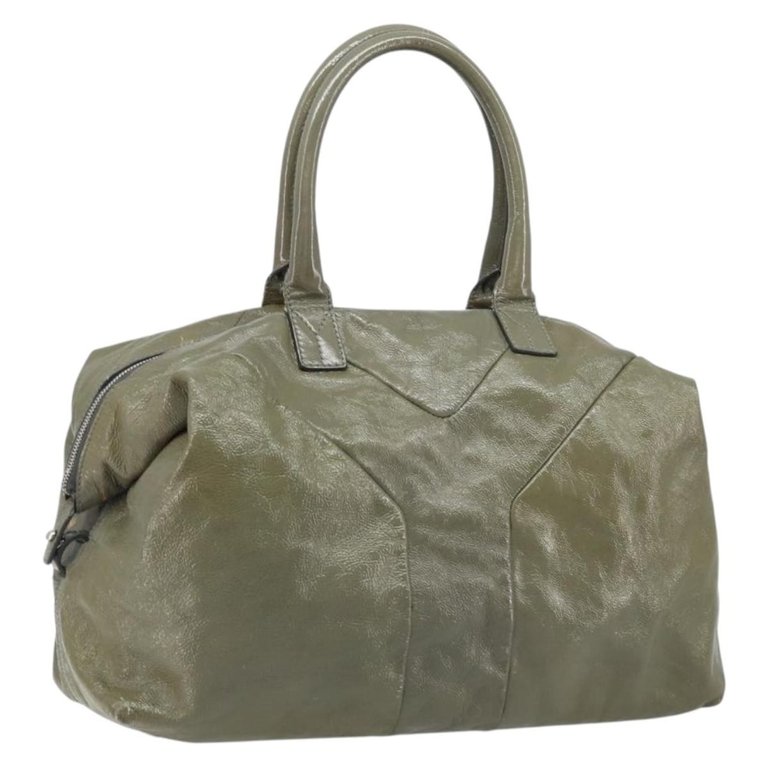 Saint Laurent 208314 Patent Leather Khaki Silver Tote Bag: Saint Laurent 208314 Patent Leather Khaki Silver Tote Bag This SAINT LAURENT women's handbag is crafted from khaki and silver patent leather. Made in Italy, it features a structured silhouette with a 