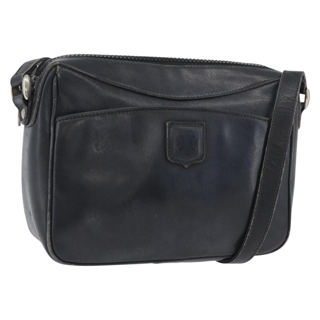 CELINE Navy Leather Shoulder Bag Gold Tone Hardware: CELINE Navy Leather Shoulder Bag Gold Tone Hardware Authentic CELINE shoulder bag in navy leather with gold-tone detailing. Made in Italy, this women's bag is offered without the original box or dust 