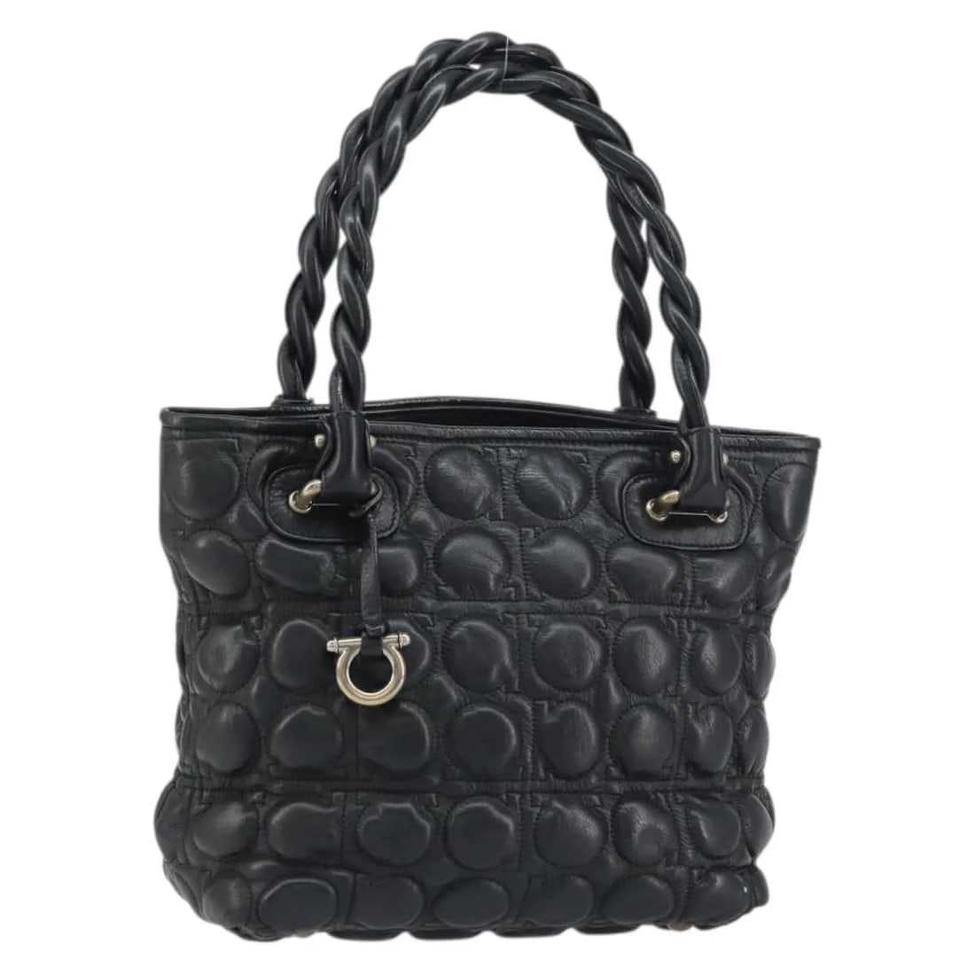 Black Leather Handbag Salvatore Ferragamo Gancini: Black Leather Handbag Salvatore Ferragamo Gancini This Salvatore Ferragamo Gancini handbag is crafted from black leather and designed for women. The bag is pre-owned and remains in very clean conditio