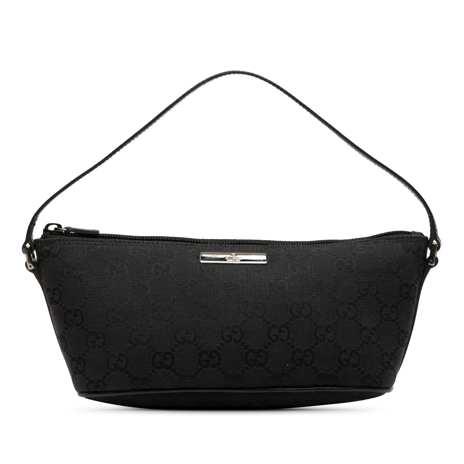 Gucci GG Canvas Boat Black Shoulder Bag with Leather Trim (1 of 8)