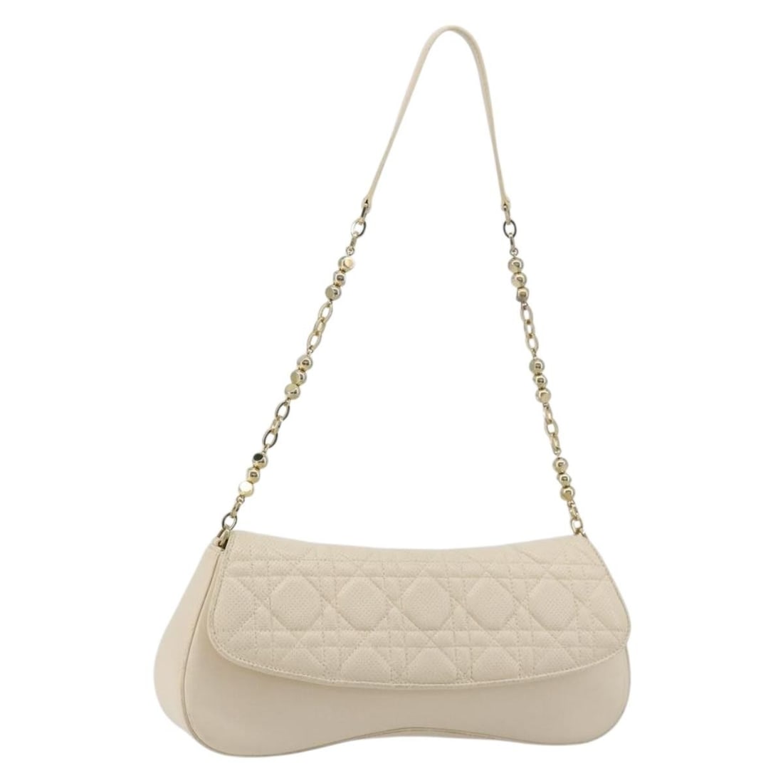 Christian Dior Cannage Leather Shoulder Bag Ivory Gold Tone: Christian Dior Cannage Leather Shoulder Bag Ivory Gold Tone Christian Dior Cannage chain shoulder bag in ivory leather with gold-tone accents. Made in Italy, this women's shoulder bag is offered witho