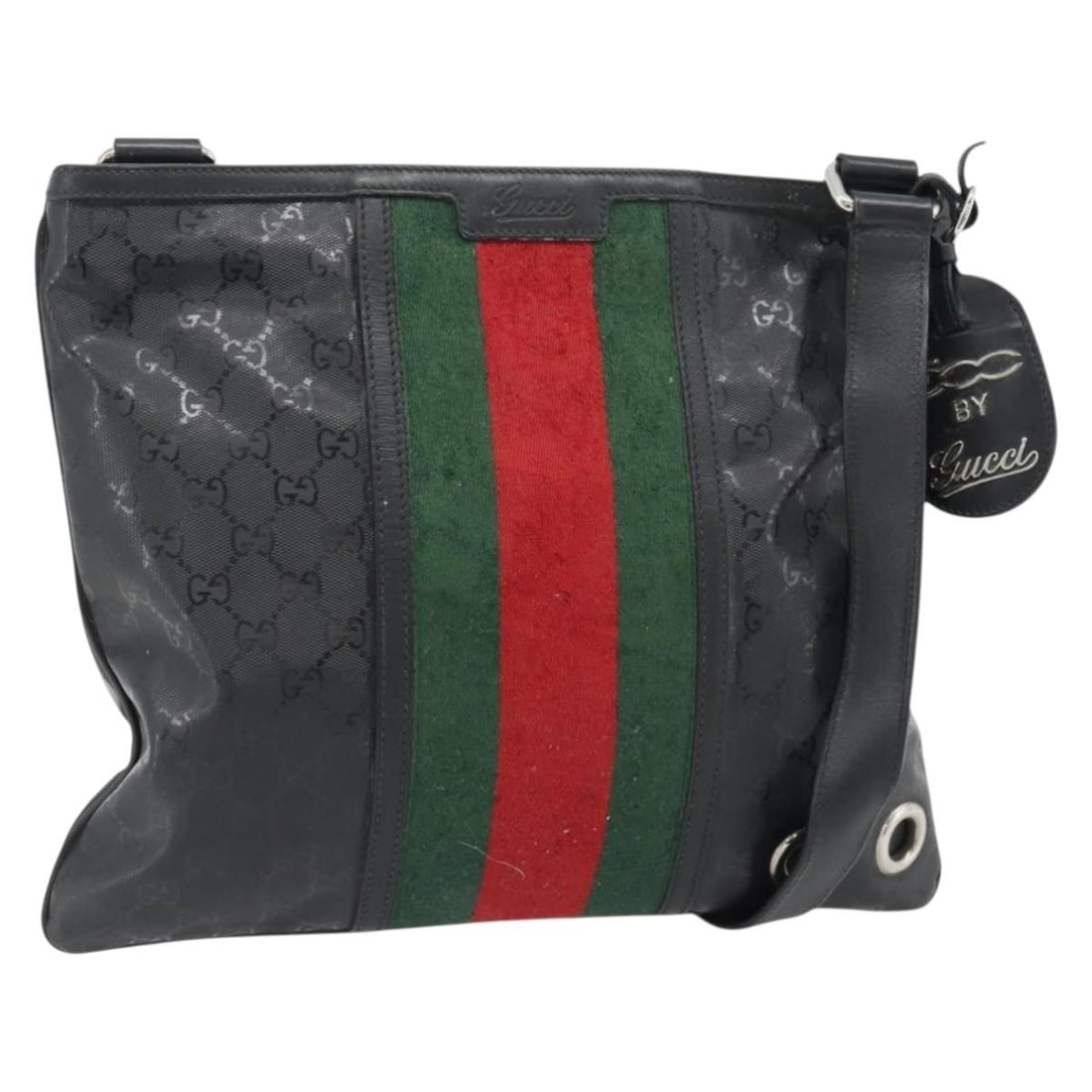 Gucci 269379 GG Canvas Shoulder Bag Black Red Silver: Gucci 269379 GG Canvas Shoulder Bag Black Red Silver Gucci shoulder bag from the GG Implementation Web Sherry Line in black, silver, and red GG canvas. Made in Italy, this women's bag includes a name 