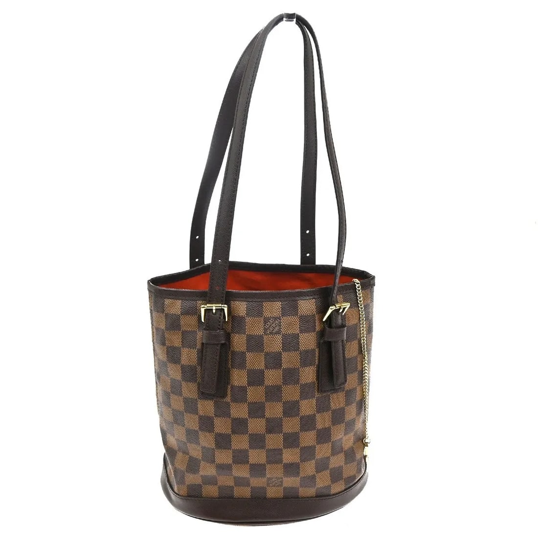 Louis Vuitton Damier Brown Leather Marais Bucket Shoulder Bag France: Louis Vuitton Damier Brown Leather Marais Bucket Shoulder Bag France The Louis Vuitton Marais Bucket Bag features the signature Damier pattern in brown leather. Designed for women, this stylish bag is