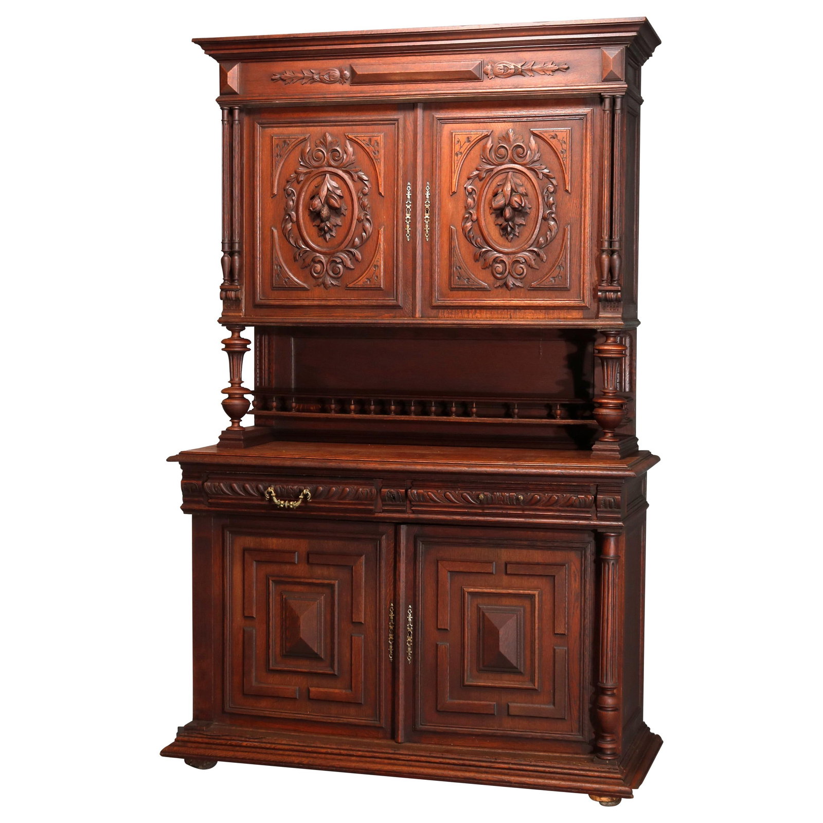French Renaissance Walnut Hunt Cupboard 19th Century Carved Cabinet (1 of 18)