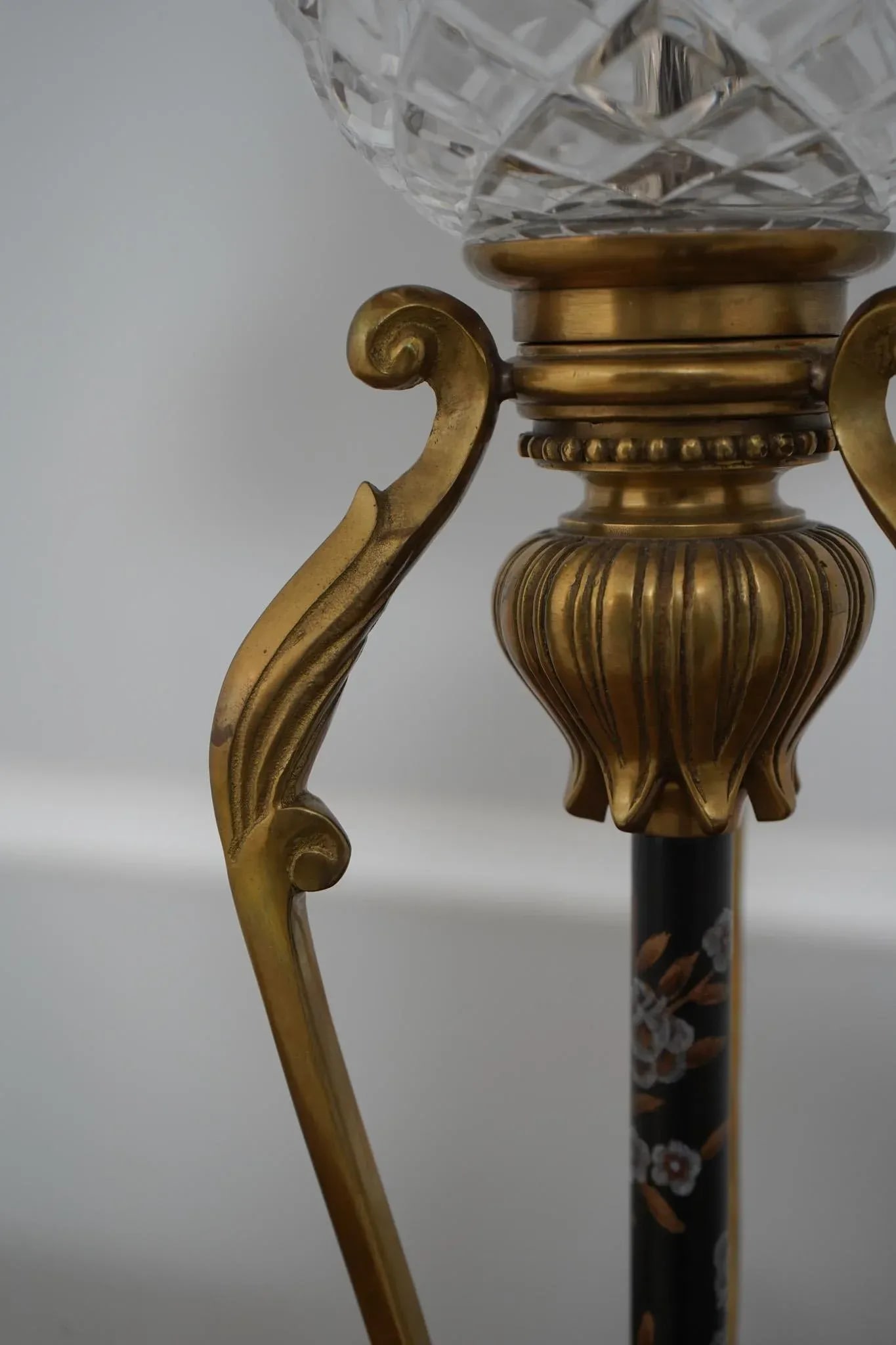 Elegant Pair of Regency Brass and Crystal Table Lamps 38 Inches Tall - 10