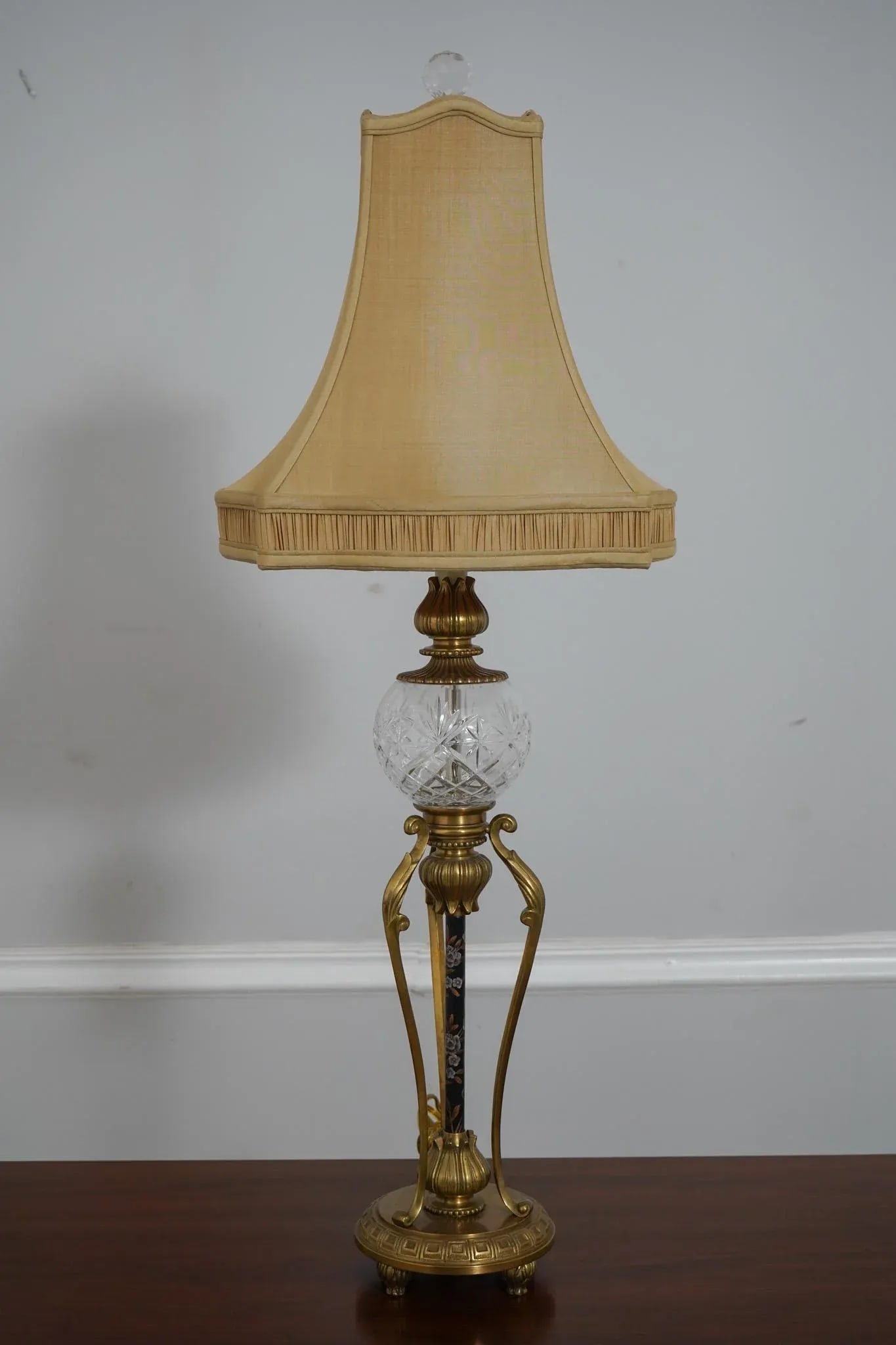 Elegant Pair of Regency Brass and Crystal Table Lamps 38 Inches Tall - 2