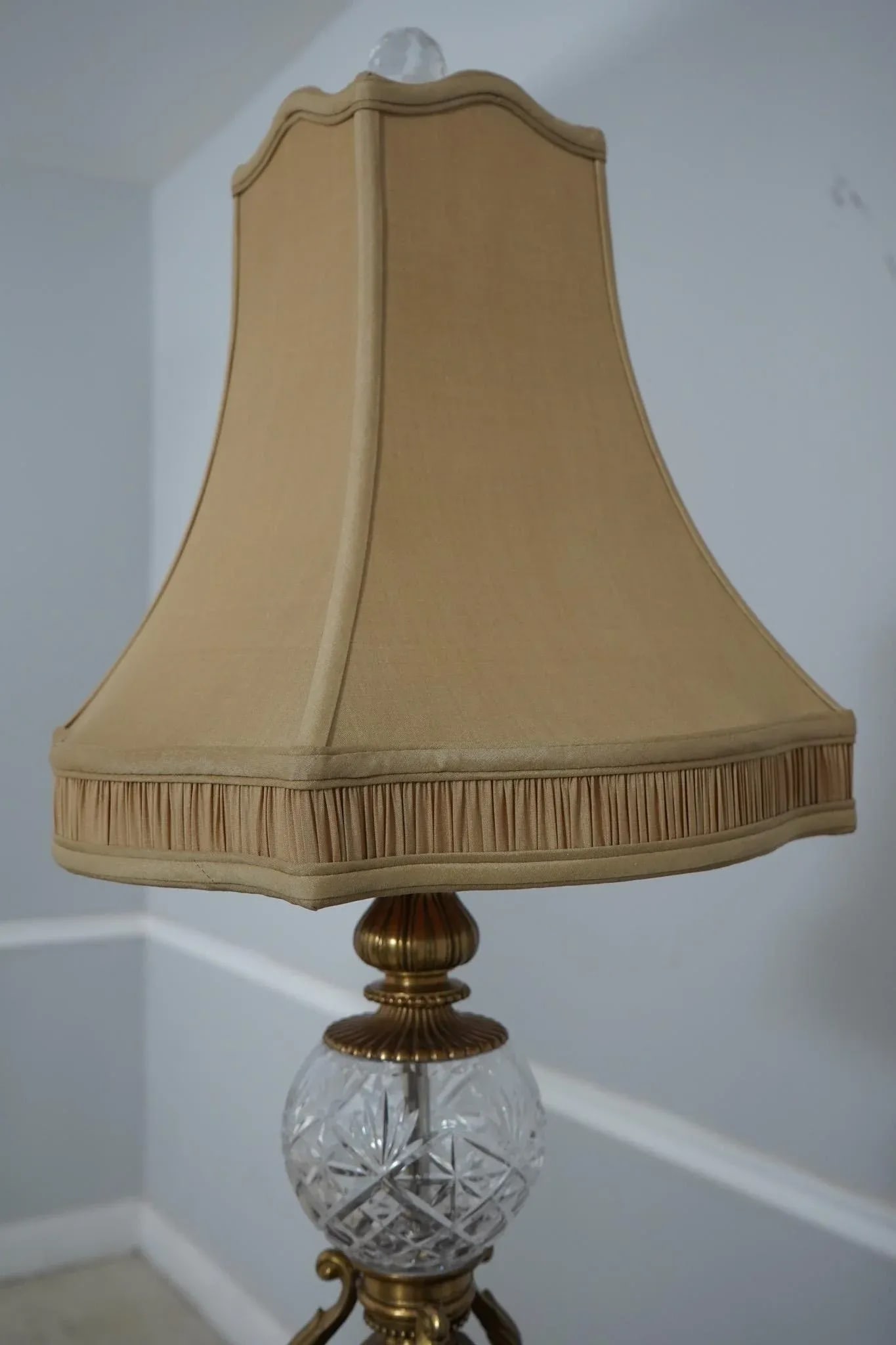 Elegant Pair of Regency Brass and Crystal Table Lamps 38 Inches Tall - 5