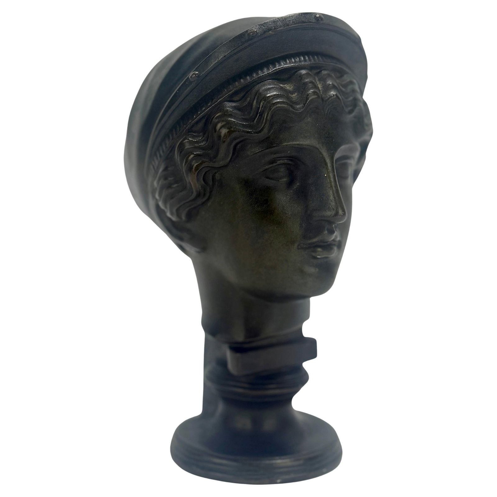 19th Century French Bronze Bust of Greco-Roman Maiden: 19th Century French Bronze Bust of Greco-Roman Maiden This exquisite Grand Tour bronze bust showcases a Greco-Roman maiden, crafted in France circa 1880. The bust features a delicately modeled face wi