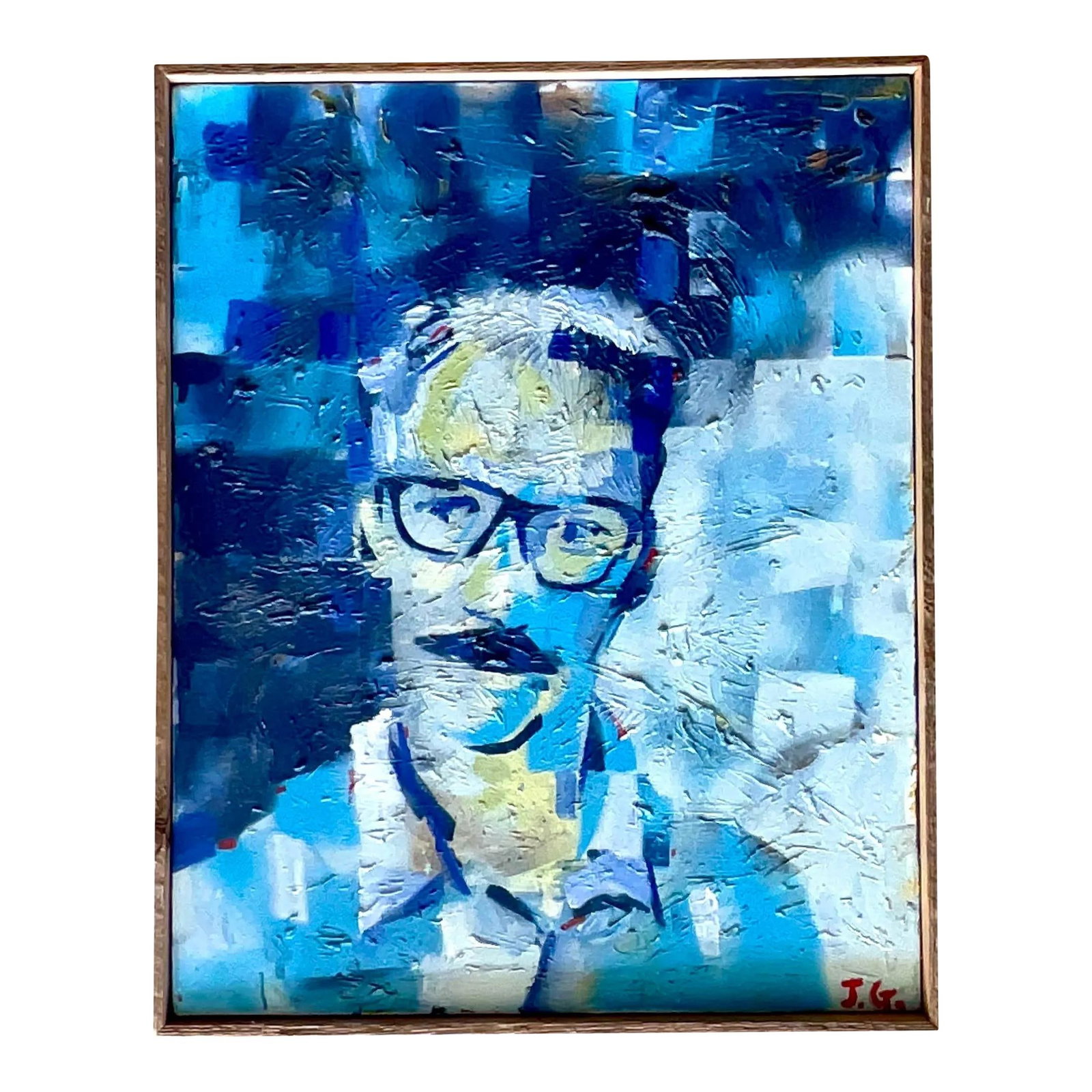 Vintage Boho Signed Oil Painting Abstract Expressionist Royal Blue (1 of 6)