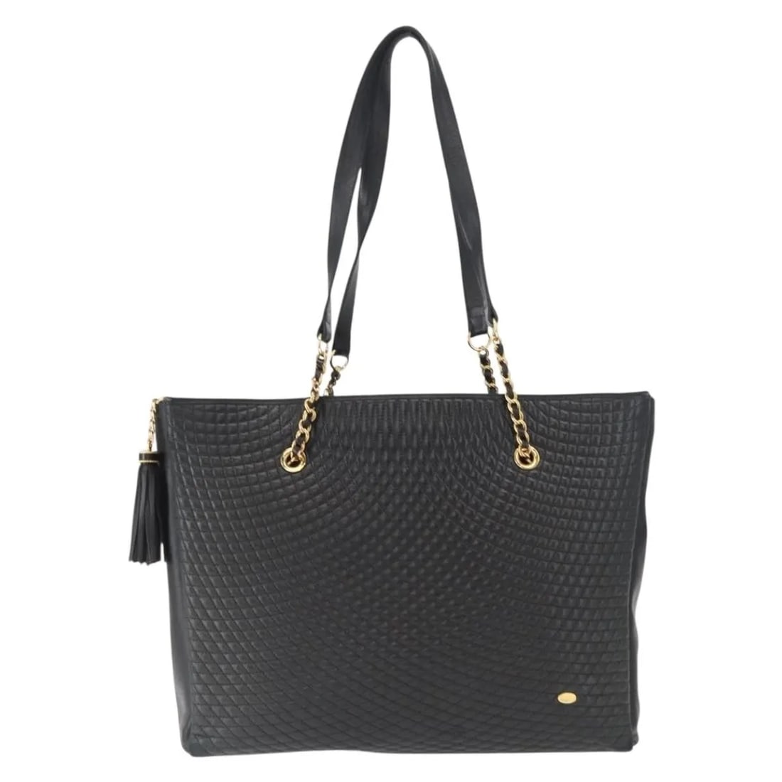 Bally Vintage Black Quilted Leather Tote Bag: Bally Vintage Black Quilted Leather Tote Bag This Bally vintage tote bag is crafted from quilted black leather and designed for women. The bag features a spacious interior, metal fittings, and comfort