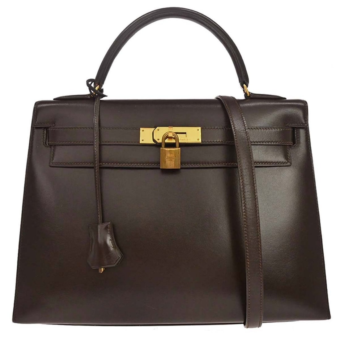 Hermes Kelly 32 Sellier Box Calf 2way Top Handle Bag Chocolat (1 of 15)