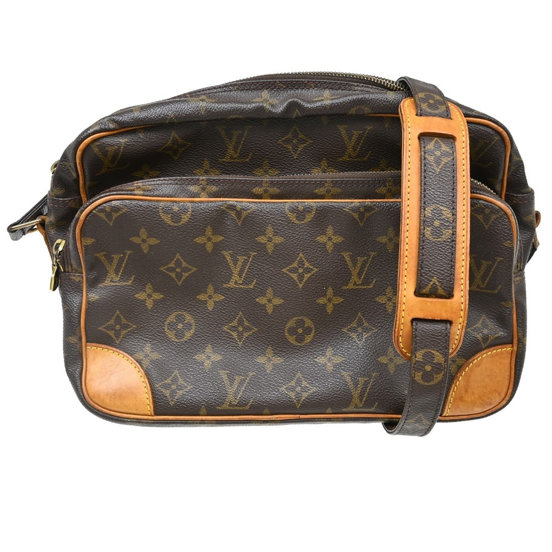 Louis Vuitton Nile Monogram Canvas Crossbody Bag M45244: Louis Vuitton Nile Monogram Canvas Crossbody Bag M45244 Vintage Louis Vuitton Nile crossbody shoulder bag in brown monogram canvas and leather. This medium unisex bag features a buckle closure, brown 