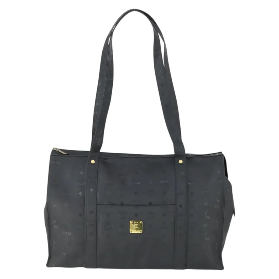 MCM Vintage Visetos black canvas tote bag: MCM Vintage Visetos black canvas tote bag This MCM Vintage Visetos Tote bag is crafted from black canvas and designed for women. The bag features a spacious interior and exhibits slight signs of wear,