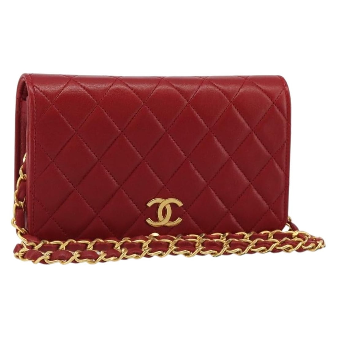 CHANEL Matelasse Lamb Skin Shoulder Bag Red with Gold CC: CHANEL Matelasse Lamb Skin Shoulder Bag Red with Gold CC Chanel Matelasse chain shoulder bag in red lamb skin with gold-tone accents. Made in France, this women's shoulder bag is offered as the item o