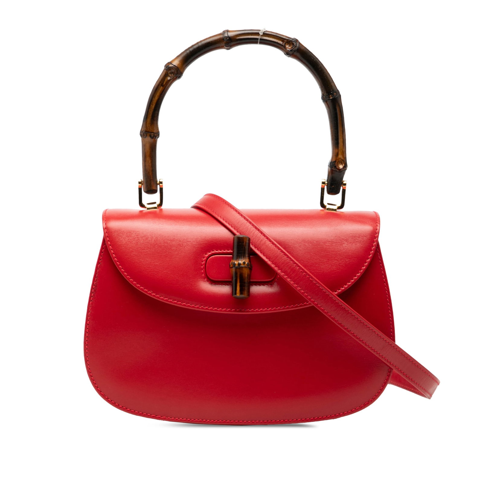 Red Leather Bamboo Handle Shoulder Bag by Gucci Small Calfskin Night (1 of 8)