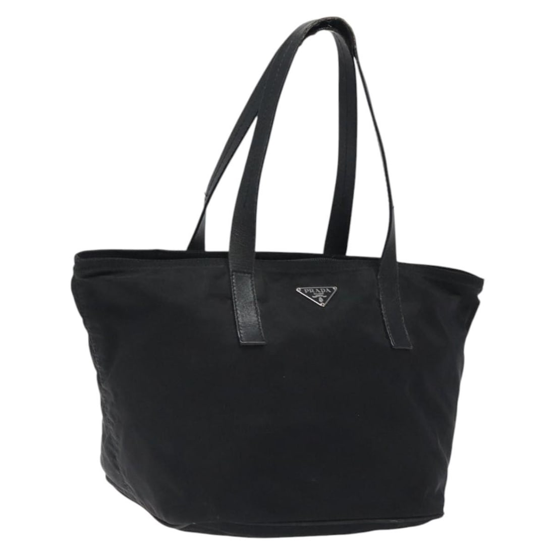 Prada Nylon Black Silver Handbag with Guarantee Card: Prada Nylon Black Silver Handbag with Guarantee Card This PRADA handbag is crafted from black and silver nylon and features a compact, structured silhouette. Designed for women, it is made in Italy an