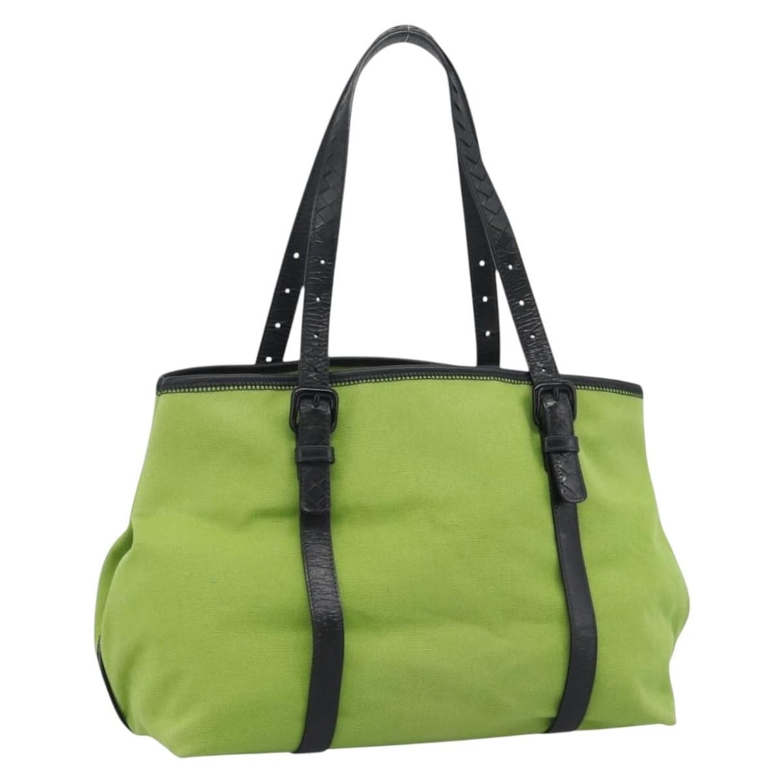 Bottega Veneta 256763 Canvas Tote Handbag Green Black: Bottega Veneta 256763 Canvas Tote Handbag Green Black Bottega Veneta tote bag in green and black canvas, made in Italy. This women's bag has a practical tote silhouette with an adjustable handle drop.