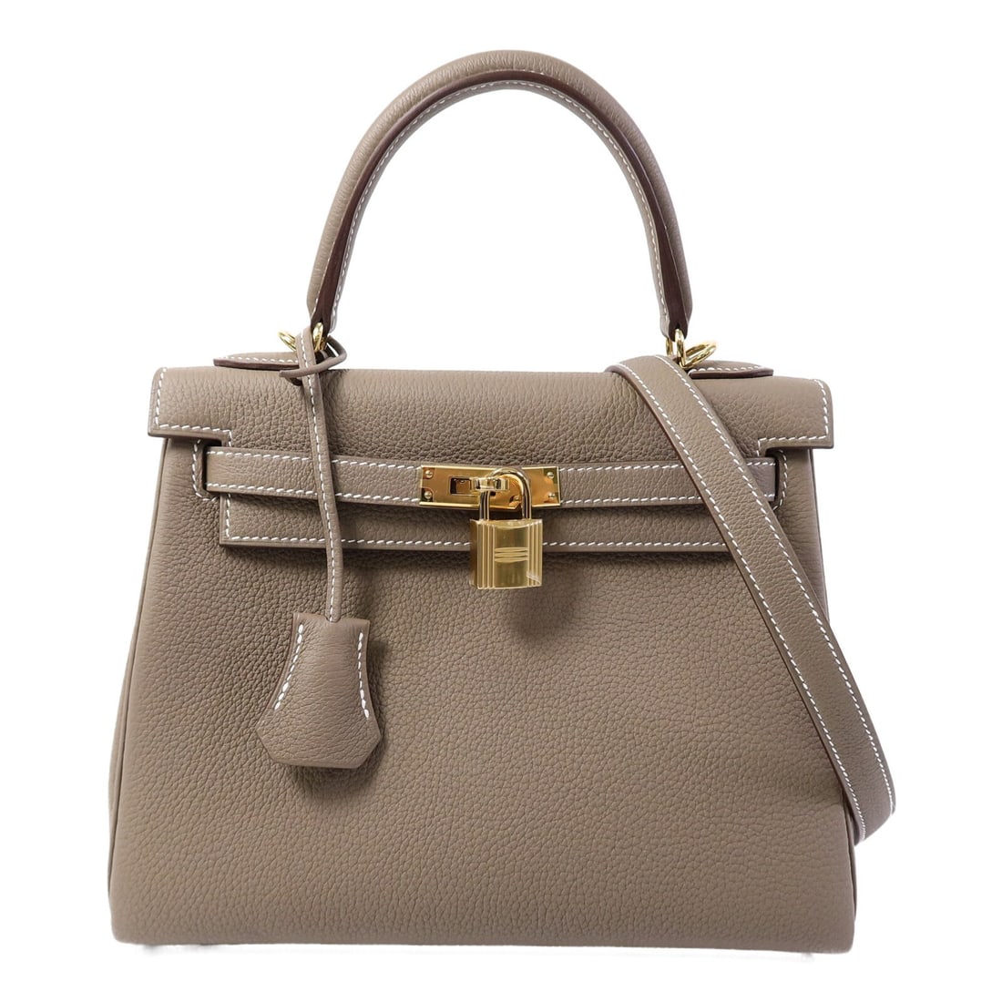 Hermes Kelly 25 Togo Leather 2 Way Shoulder Bag Etoupe: Hermes Kelly 25 Togo Leather 2 Way Shoulder Bag Etoupe Hermes Kelly 25 2-way shoulder bag in Togo leather with a structured silhouette and gray exterior. Made in France, this women's bag is listed in 