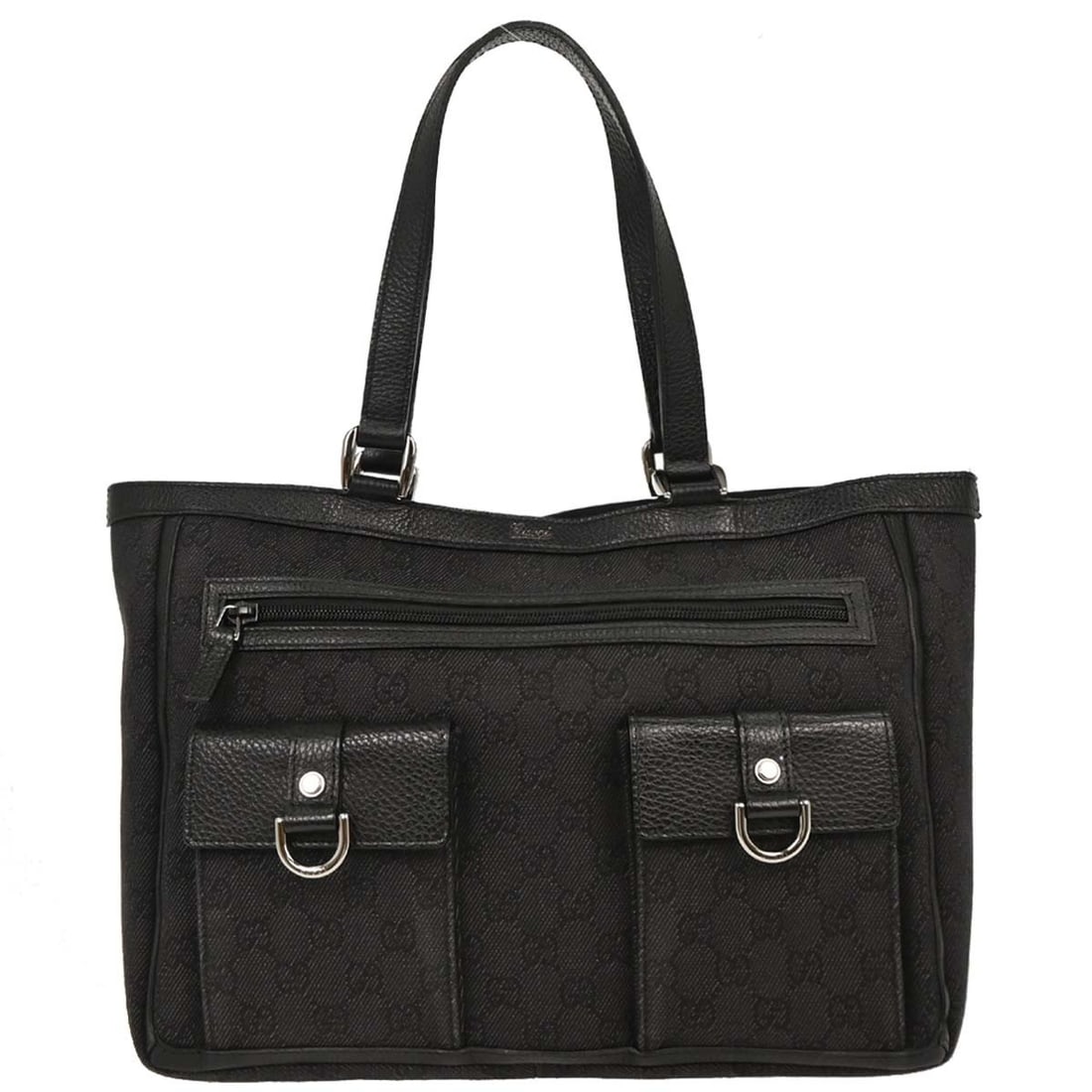 Gucci GG Large Black Canvas Leather Top Handle Bag: Gucci GG Large Black Canvas Leather Top Handle Bag Vintage Gucci tote handbag in black GG canvas with leather trim. This women's top handle bag is made in Italy and features a structured silhouette wi
