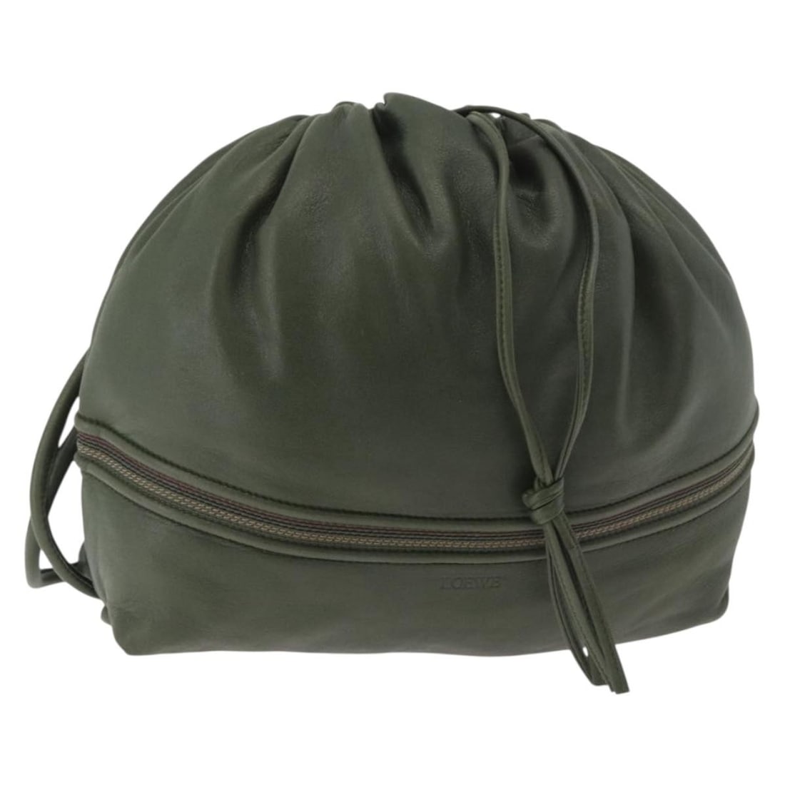 LOEWE Khaki Leather Shoulder Bag for Women Made in Spain: LOEWE Khaki Leather Shoulder Bag for Women Made in Spain Authentic LOEWE shoulder bag in khaki leather. This women's bag is made in Spain and is offered without the original box or dust bag; only the 