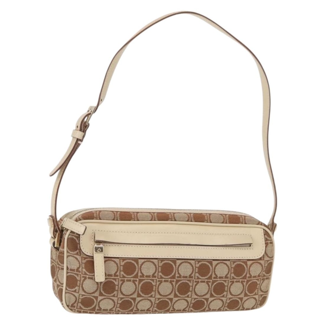 Salvatore Ferragamo Gancini Canvas Shoulder Bag Beige Gold Tone: Salvatore Ferragamo Gancini Canvas Shoulder Bag Beige Gold Tone Salvatore Ferragamo Gancini shoulder bag in beige and gold canvas. Made in Italy, this women's bag features a compact shoulder silhouett