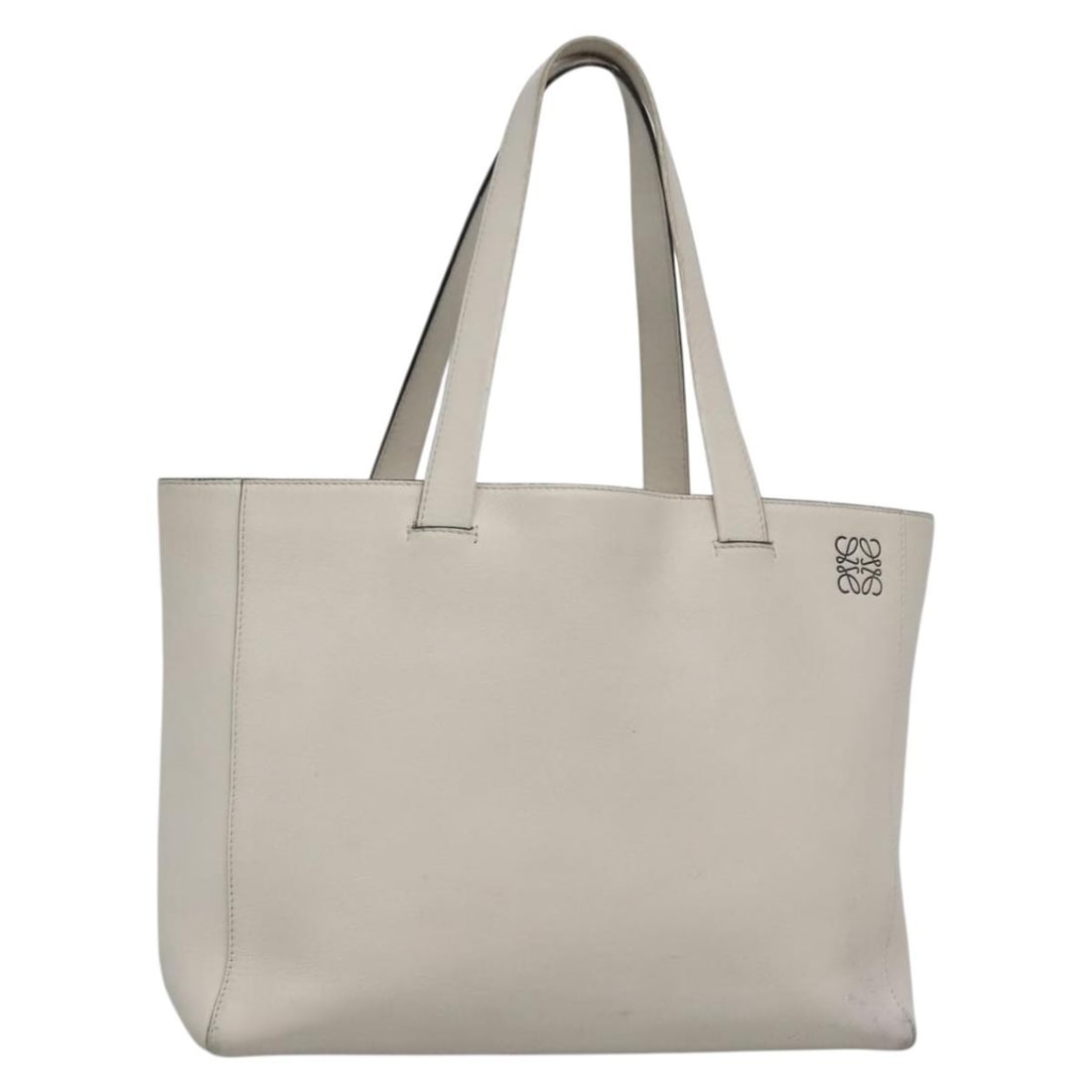 LOEWE Anagram East West Tote Bag Leather White Silver Spain (1 of 18)