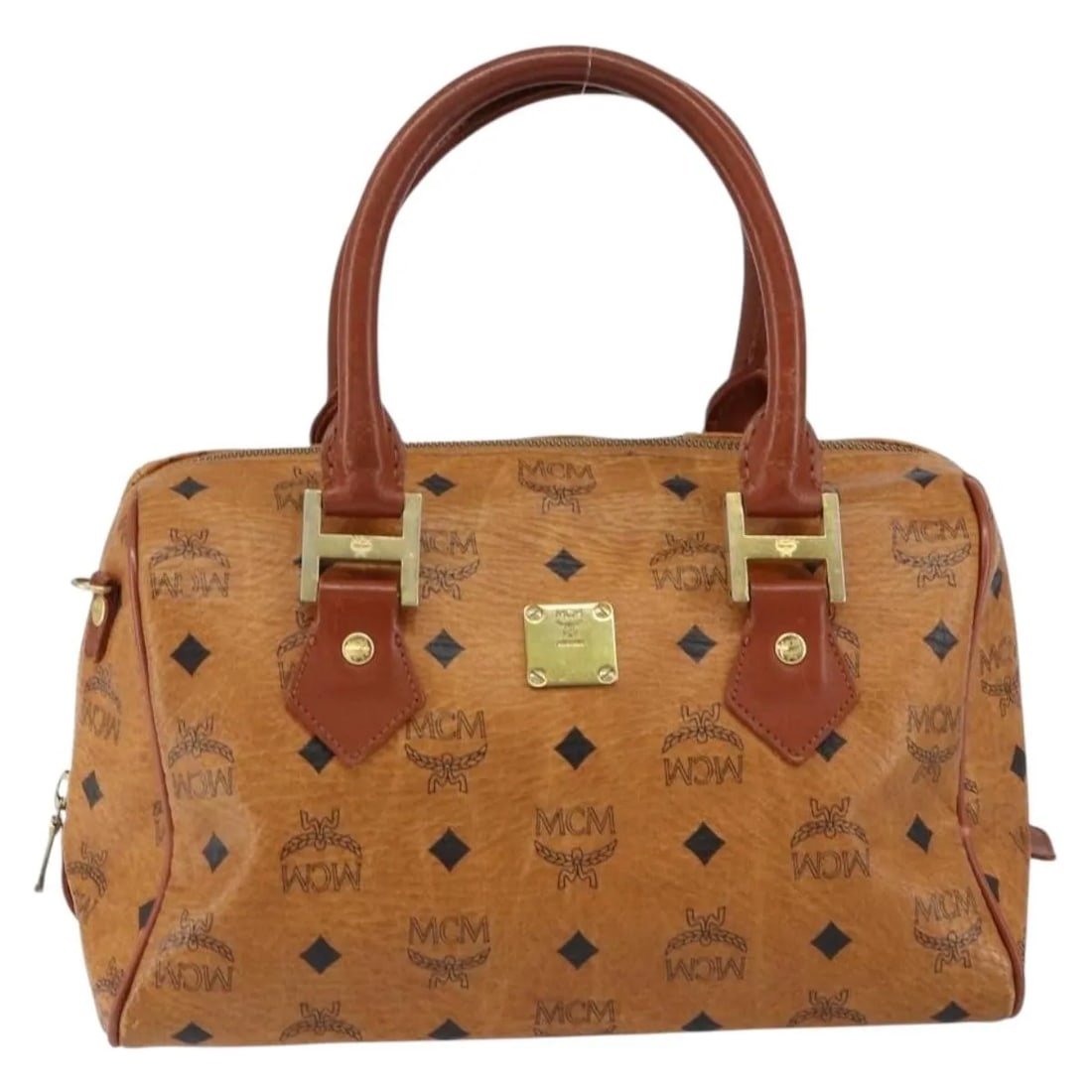 Brown Canvas and Leather MCM Visetos Logogramme Shoulder Bag: Brown Canvas and Leather MCM Visetos Logogramme Shoulder Bag This pre-owned MCM Visetos logogramme handbag is crafted from brown canvas with leather details. Designed for women, it features a compact 