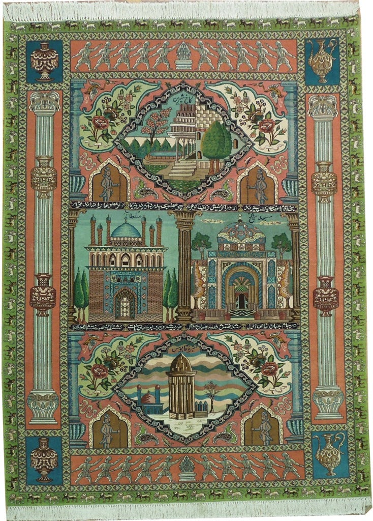 Super Fine Pictorial Persian Tabriz Rug 6 x 8.9 Wool and Silk 70 Raj (1 of 6)