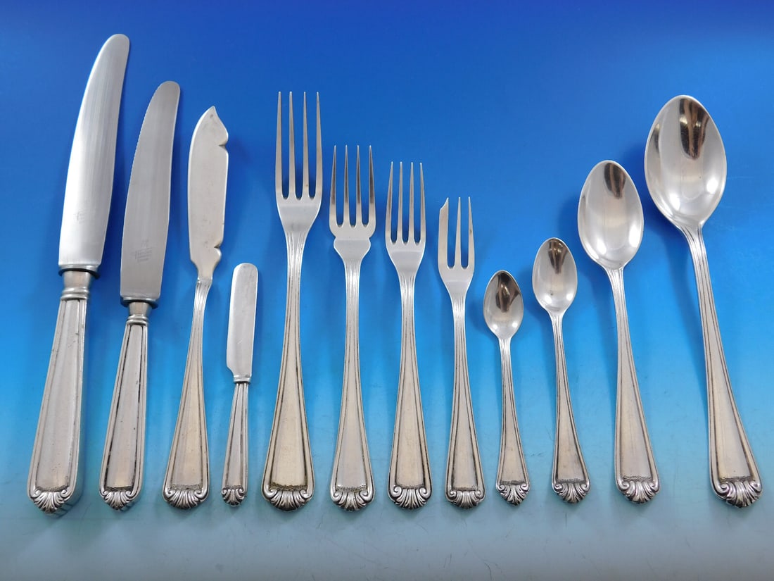 Portuguese 833 Silver Flatware Service for 12 Scroll Design 150 Pieces (1 of 8)