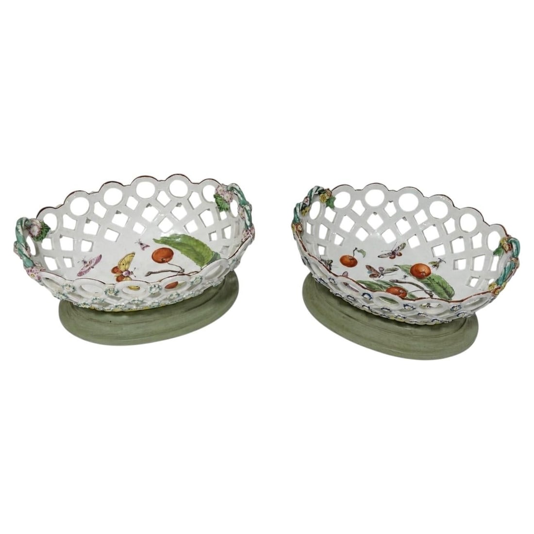 18th Century Derby reticulated porcelain basket pair Moth Painter taste (1 of 10)