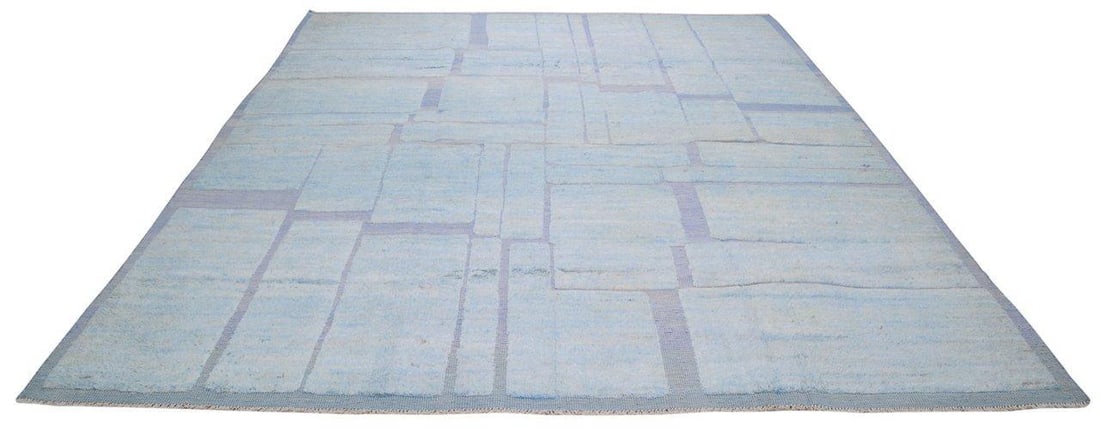 Blue Moroccan Hand Knotted Wool Area Rug 10 x 13'6 - 2