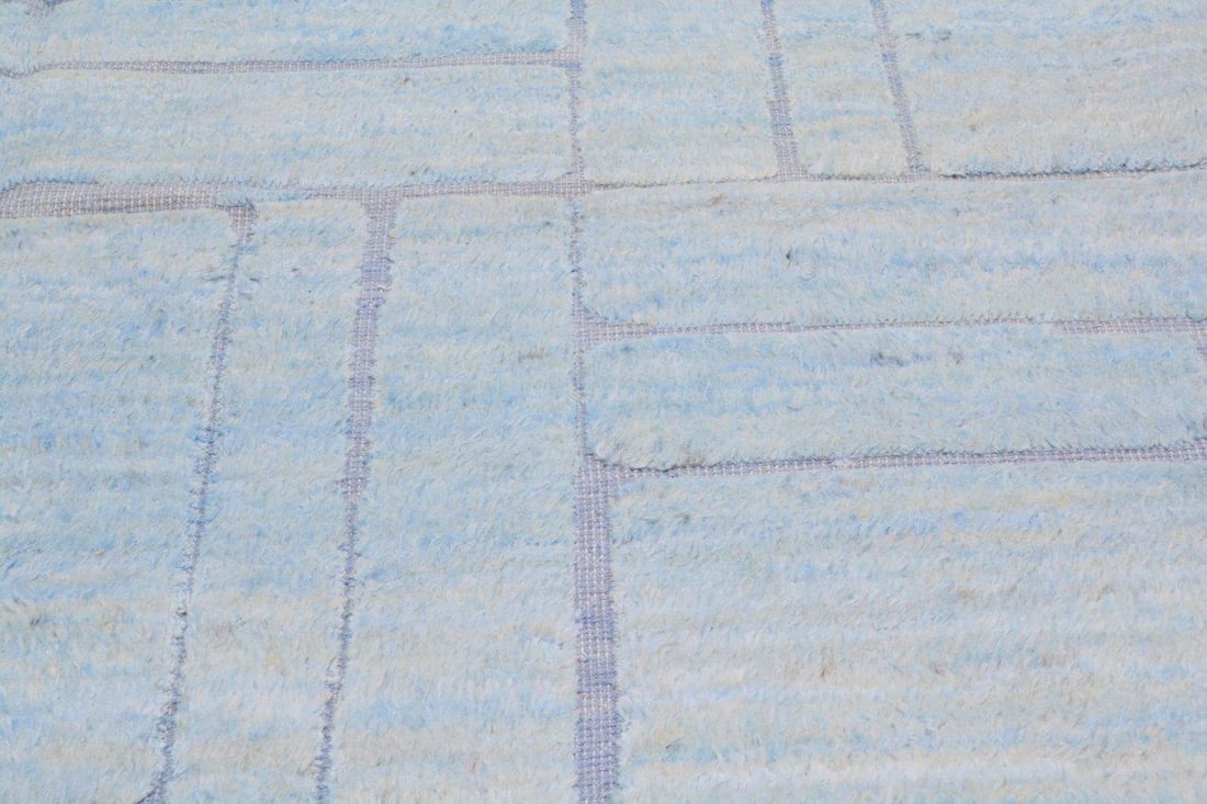 Blue Moroccan Hand Knotted Wool Area Rug 10 x 13'6 - 3