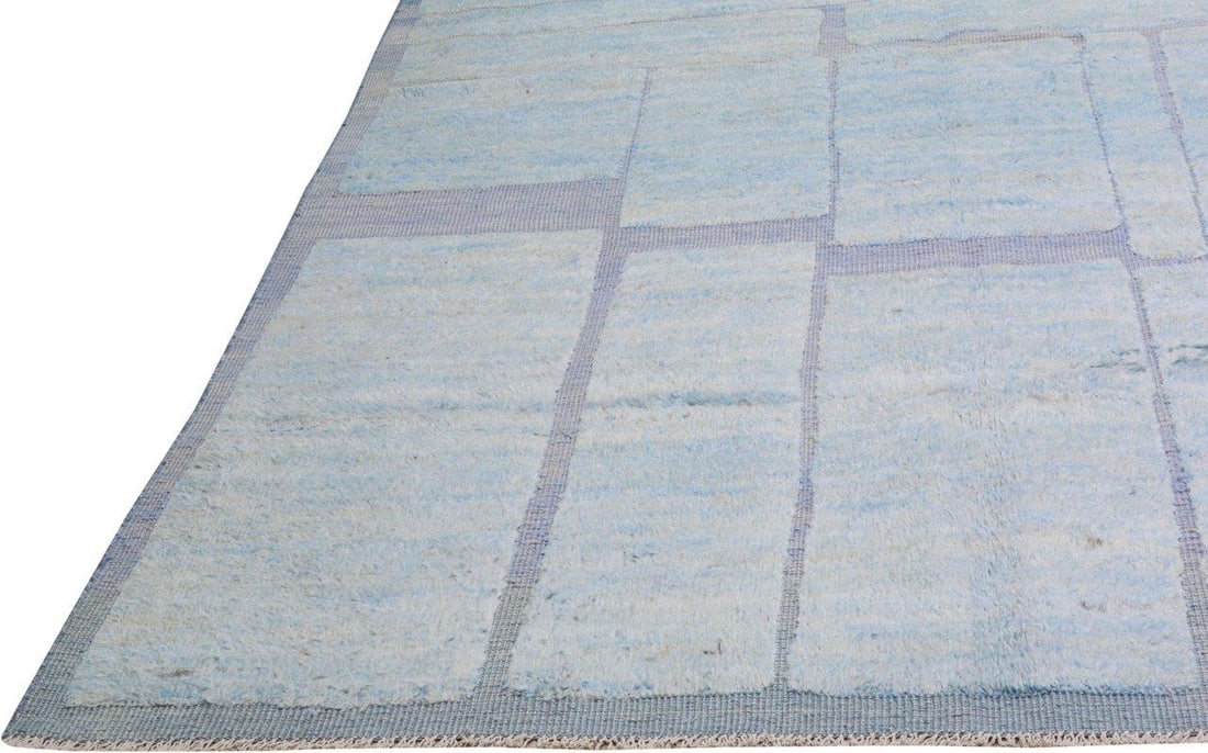 Blue Moroccan Hand Knotted Wool Area Rug 10 x 13'6 - 4