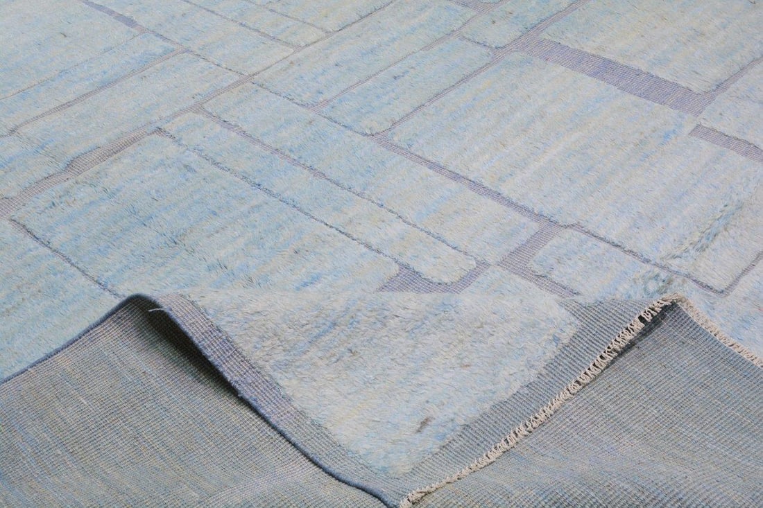 Blue Moroccan Hand Knotted Wool Area Rug 10 x 13'6 - 5