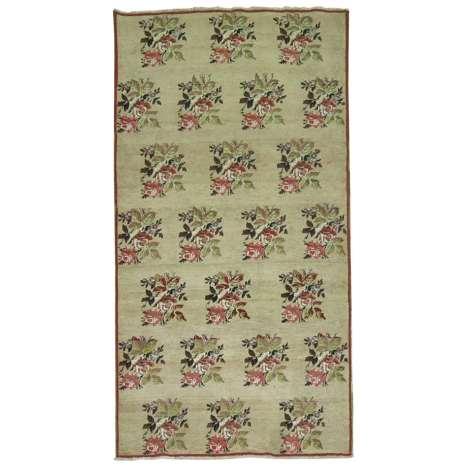 Mid Century Turkish Bessarabian Wool Hand Knotted Floral Rug 46 x 86: Mid Century Turkish Bessarabian Wool Hand Knotted Floral Rug 46 x 86 This vintage Turkish rug features an elegant all-over floral design set against a camel-colored ground. Crafted in the mid-20th cen