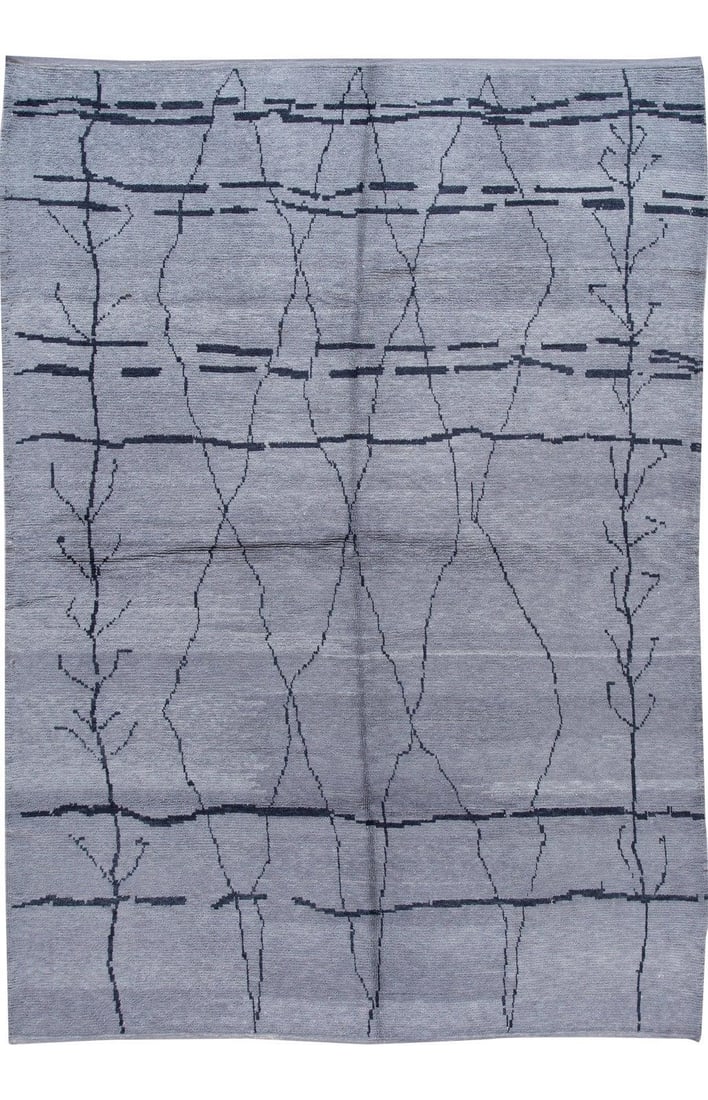 Hand-Knotted Moroccan Wool Rug Tribal Design 8' x 12'7": Hand-Knotted Moroccan Wool Rug Tribal Design 8' x 12'7" Enhance your living space with this stunning hand-knotted Moroccan-style wool rug. Featuring a sophisticated gray field adorned with black