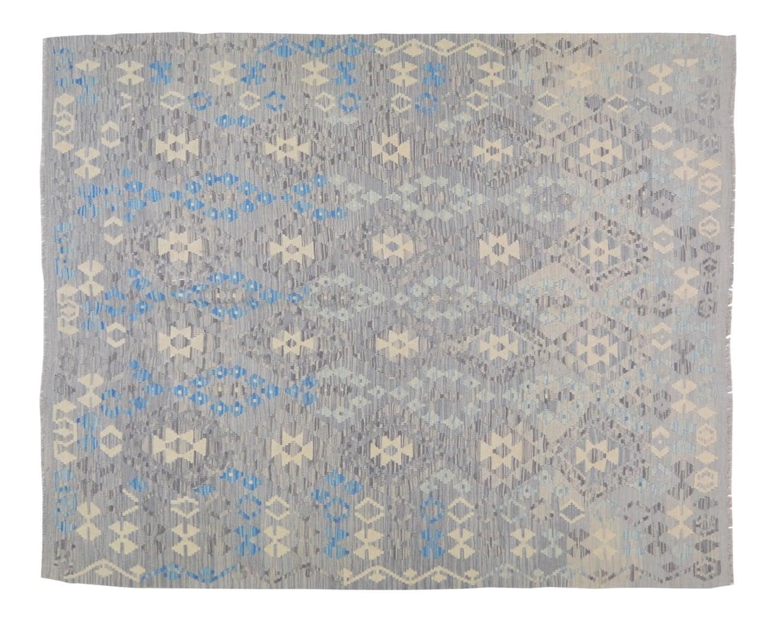 Vintage Maimana Kilim Wool Rug with Geometric Tribal Design 6'7" x 7'5": Vintage Maimana Kilim Wool Rug with Geometric Tribal Design 6'7" x 7'5" This vintage Afghan Maimana tribal kilim is handwoven from organic wool and features natural colors with a geometric pattern. Th