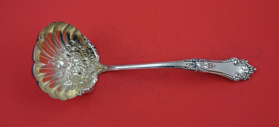 Reed and Barton La Touraine Sterling Silver Soup Ladle 11" Gold Wash: Reed and Barton La Touraine Sterling Silver Soup Ladle 11" Gold Wash This exquisite soup ladle features the elegant La Touraine pattern, crafted by Reed and Barton in sterling silver. Measuring 11 inc