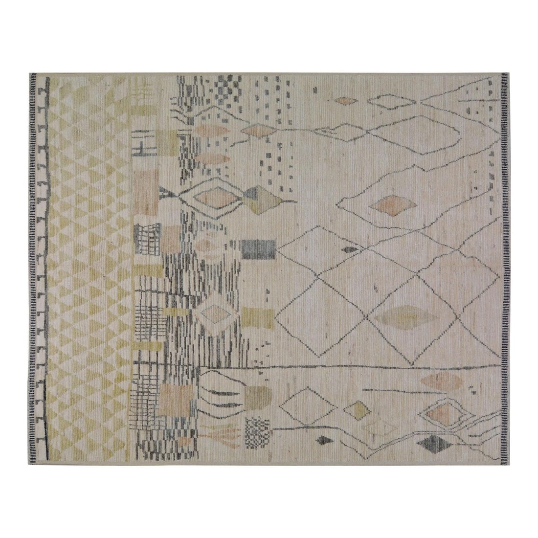 8'x10'2" Wool Rug Hand Knotted Moroccan Style Tan: 8'x10'2" Wool Rug Hand Knotted Moroccan Style Tan This Moroccan hand-knotted wool rug showcases traditional craftsmanship with a modern design sensibility. Made from durable and soft wool, it features