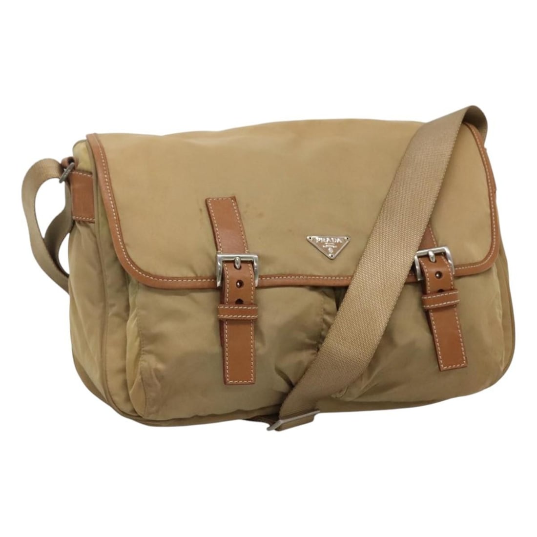 PRADA Nylon Shoulder Bag Beige Brown Silver Italy (1 of 18)