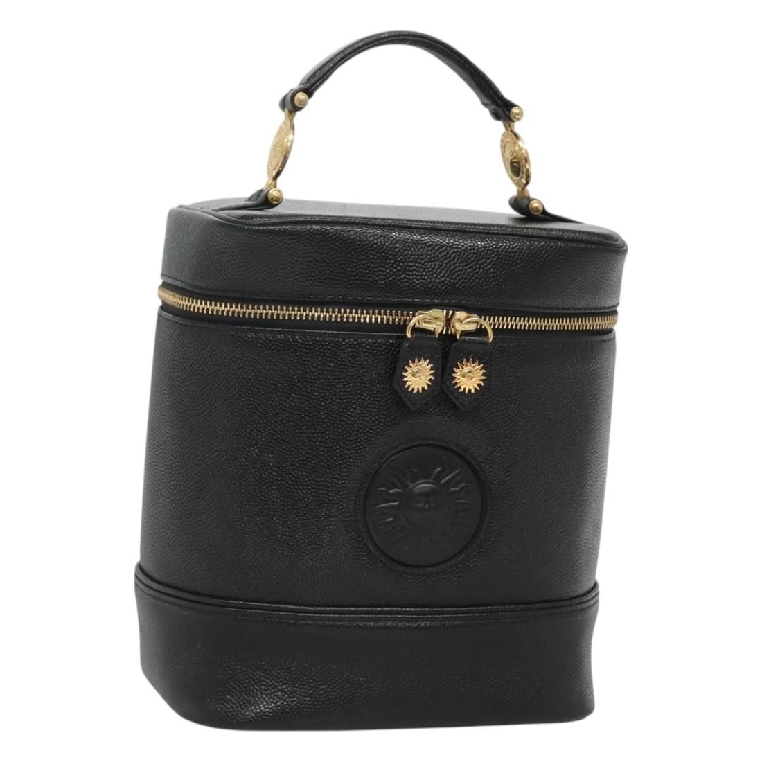 VERSACE Leather Vanity Hand Bag Black Gold Tone Italy (1 of 18)