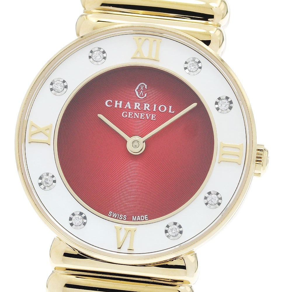CHARRIOL Saint-Tropez women's quartz wristwatch Japan limited edition: CHARRIOL Saint-Tropez women's quartz wristwatch Japan limited edition This CHARRIOL Saint-Tropez Japan Limited Edition quartz wristwatch is designed for women and features a striking red dial. The wat