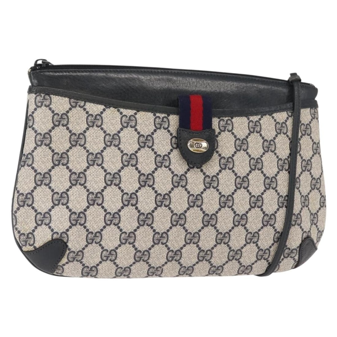 GUCCI GG Supreme Sherry Line Navy Gold Shoulder Bag 39 02 026 Auth: GUCCI GG Supreme Sherry Line Navy Gold Shoulder Bag 39 02 026 Auth This authentic GUCCI GG Supreme Sherry Line Shoulder Bag is a stylish accessory crafted in Italy. Made from durable PVC leather, it f