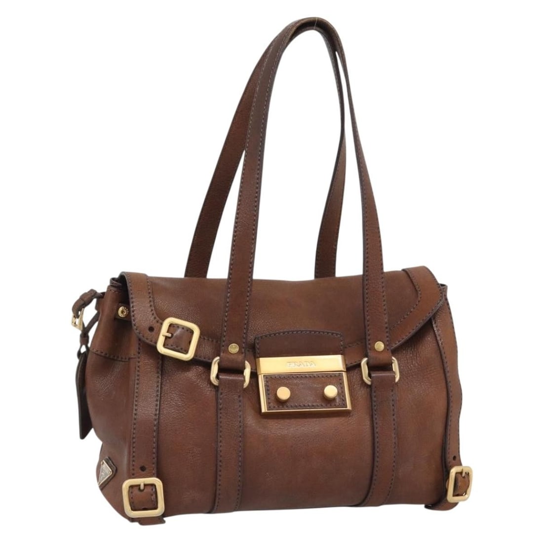 PRADA Ready Lock Brown Leather Tote with Dust Bag Name Tag (1 of 18)
