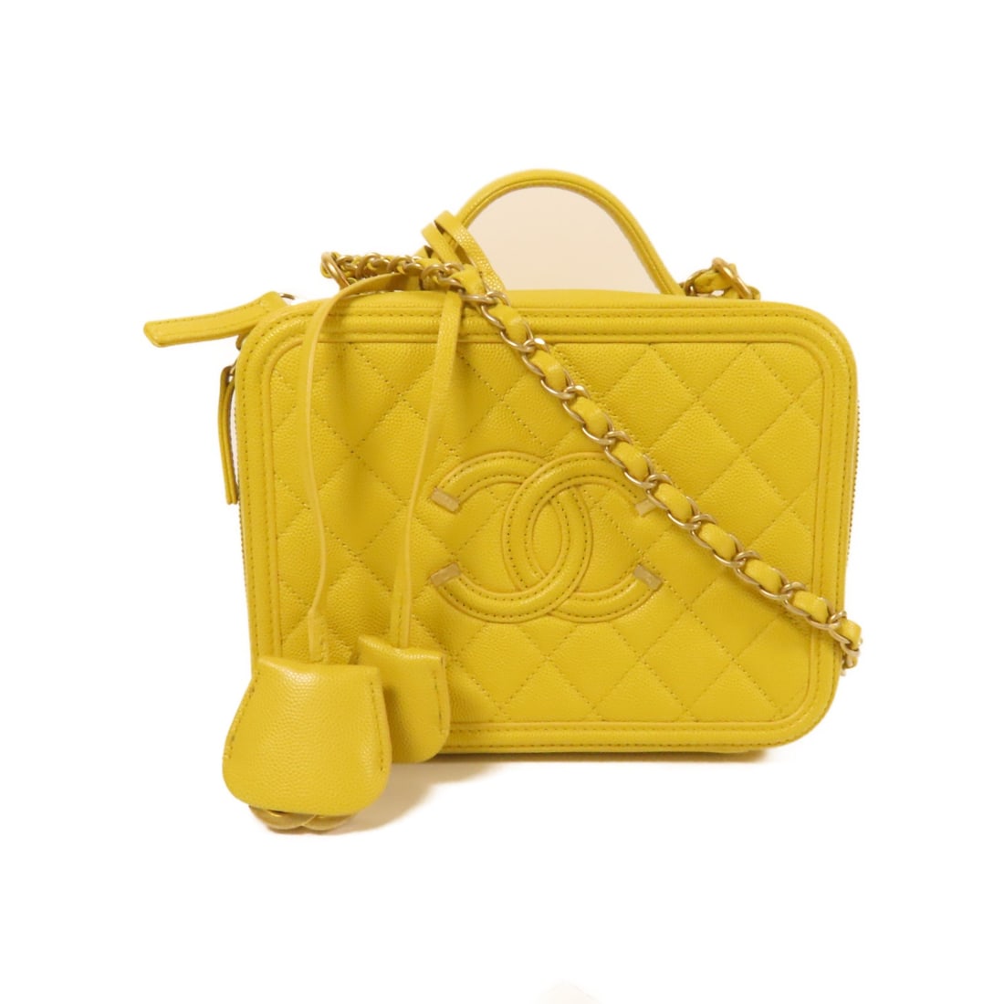 CHANEL Vanity Case Yellow Calfskin 2 Way Shoulder Bag CC GHW (1 of 17)