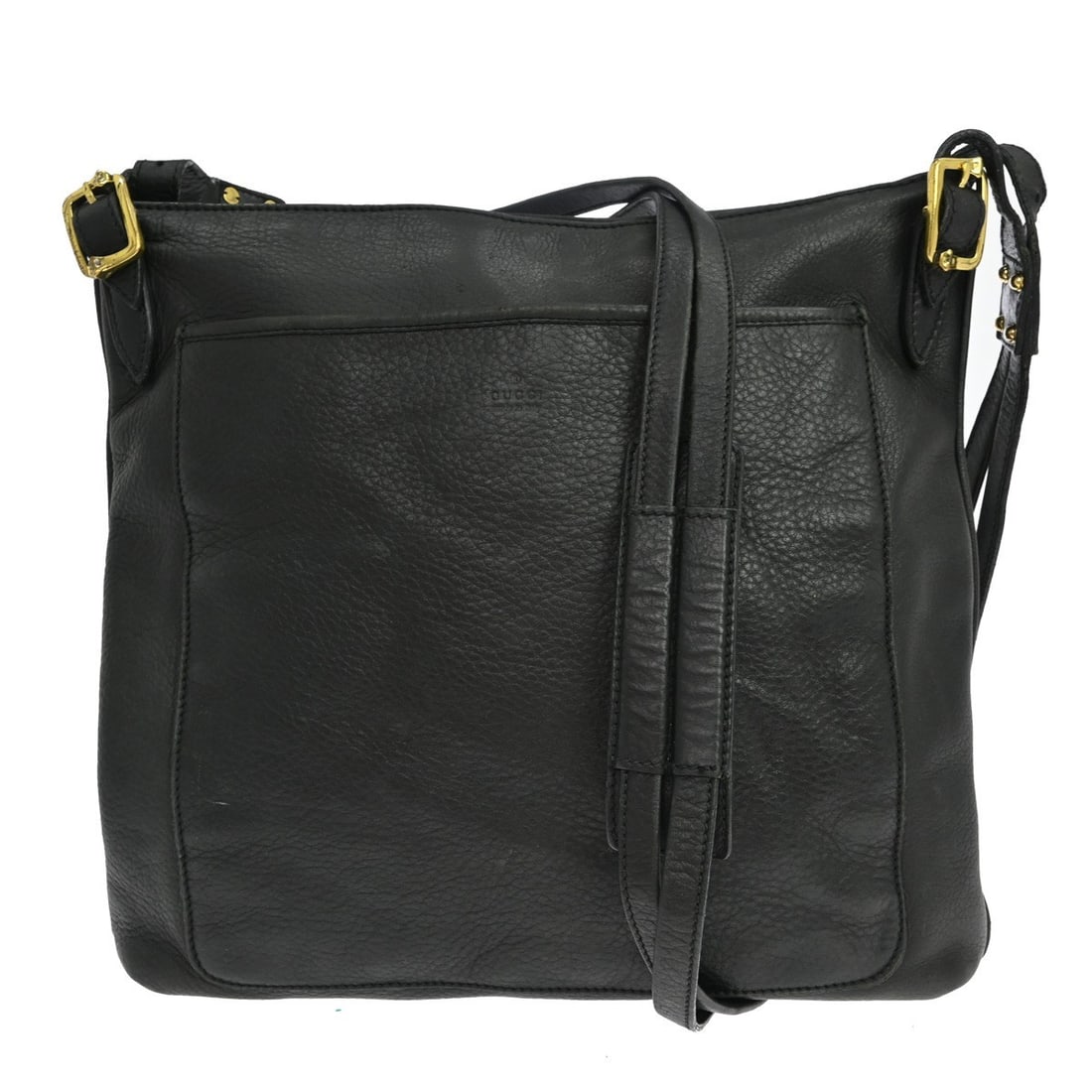 Gucci GG Medium Black Leather Shoulder Bag Made in Italy: Gucci GG Medium Black Leather Shoulder Bag Made in Italy Vintage Gucci GG shoulder bag in black leather with a casual medium-size silhouette and shoulder strap. The bag features a black leather lining