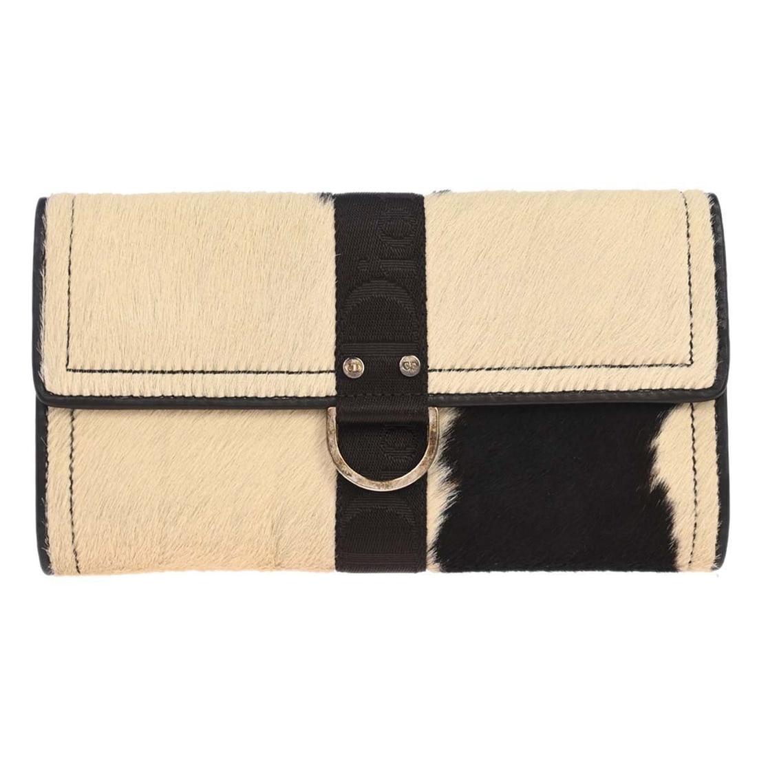 Dior 01LU0044 Pony Hair Long Wallet Ivory Brown Women: Dior 01LU0044 Pony Hair Long Wallet Ivory Brown Women Christian Dior long wallet in ivory and brown pony hair with leather trim and logo accents. This women's wallet features a structured interior wit
