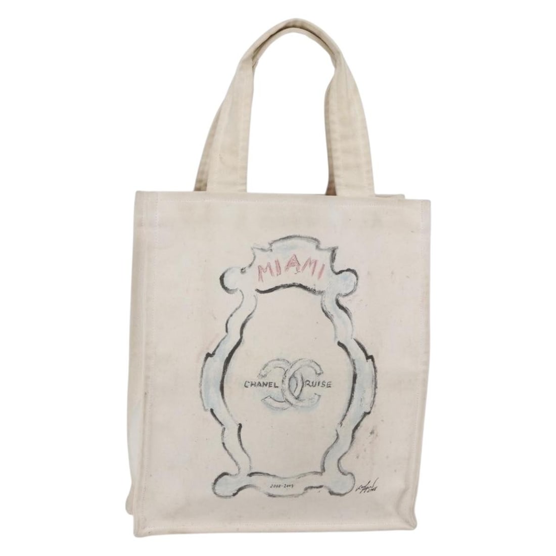CHANEL Beige Canvas Tote Bag Cruise Line Miami: CHANEL Beige Canvas Tote Bag Cruise Line Miami Authentic CHANEL Cruise Line Miami tote bag in beige canvas. This women's tote is made in Italy and features a spacious vertical silhouette with shoulder