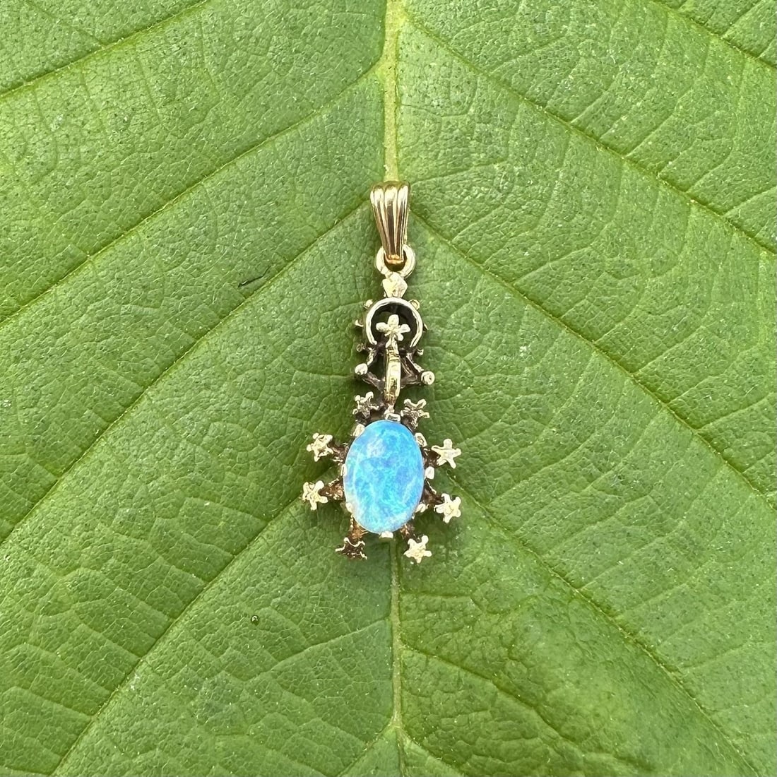 14k Yellow Gold Pendant with Natural Australian Opal Victorian Revival (1 of 16)