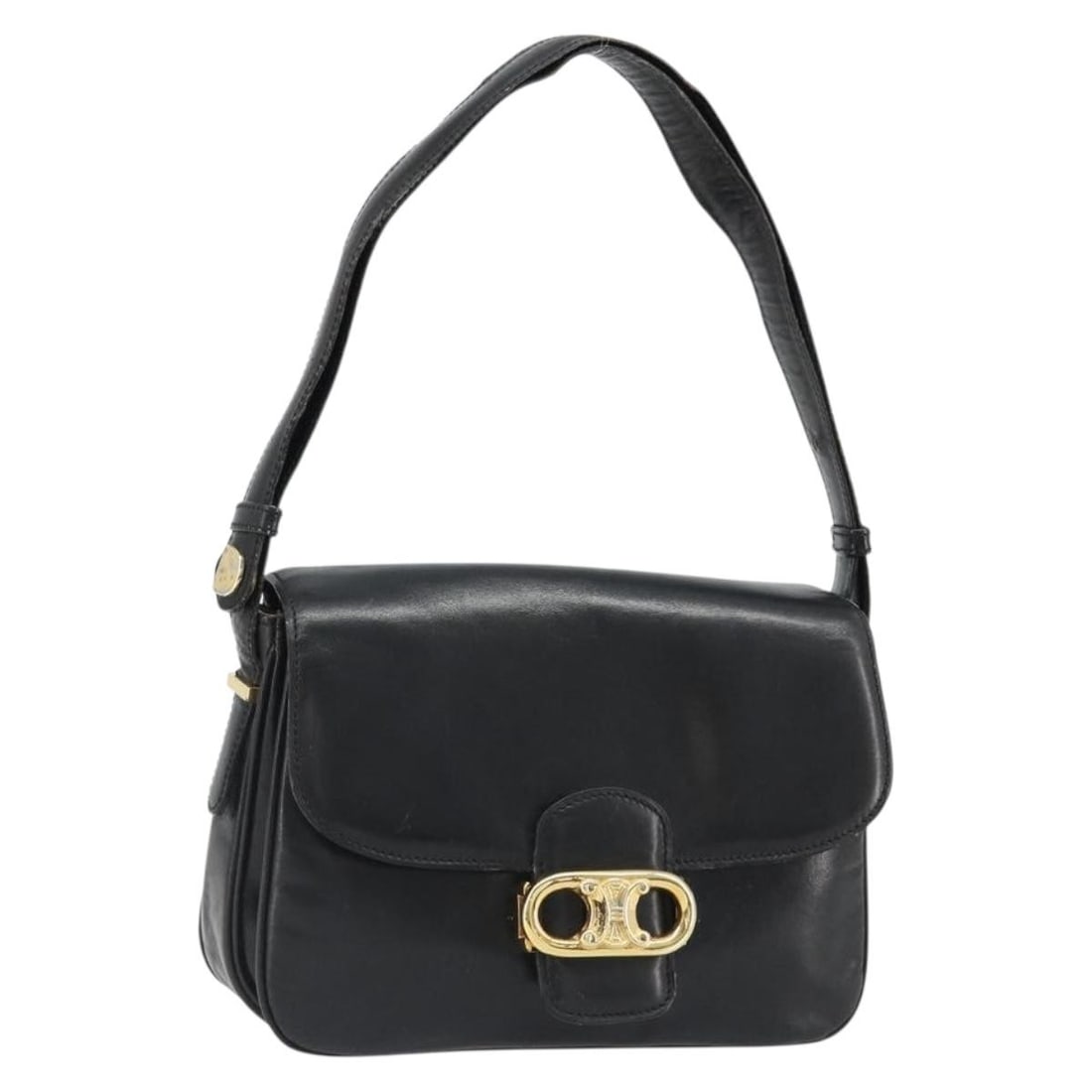 CELINE Black Leather Shoulder Bag Gold Tone Hardware Italy (1 of 18)